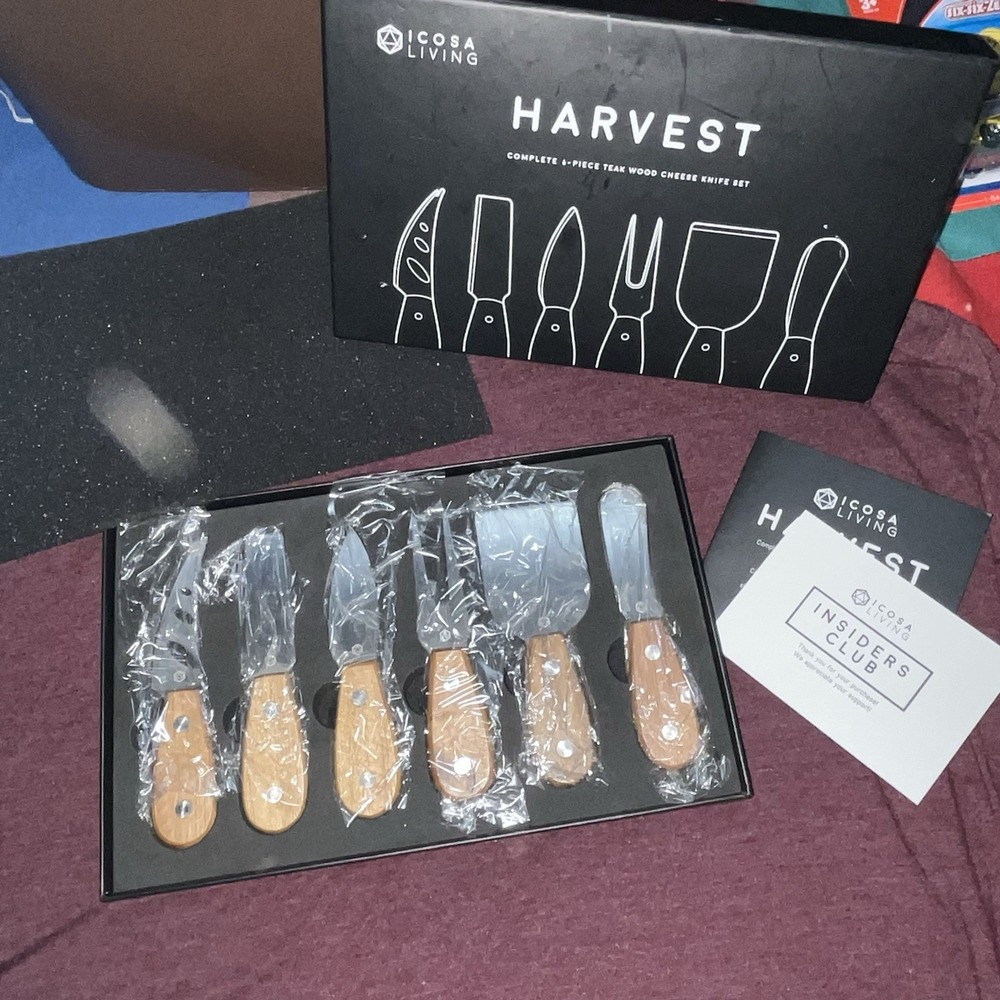 Icosa Living - Harvest Complete 6pc Teakwood‎ Cheese Knife Set